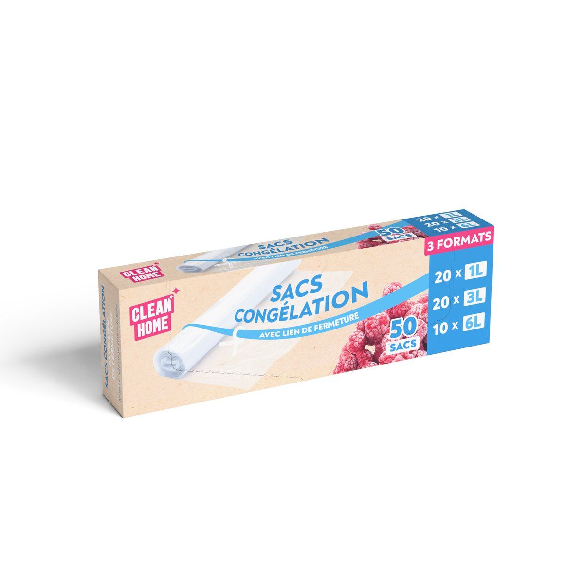 SACS CONGELATION 3 FORMATS X50 - 1L, 3L, 6L, Fermeture avec lien, Transparents - PUBLI EMBAL